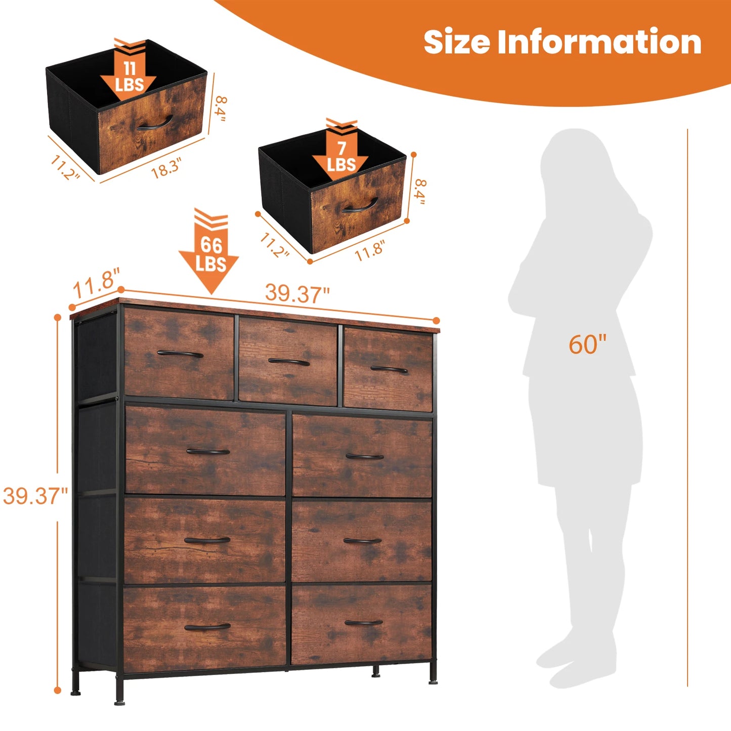 Dresser for Bedroom – 9 Fabric Storage Drawers, Tall Chest Organizer for Adult & Kids Clothes, Closet Cabinet Furniture