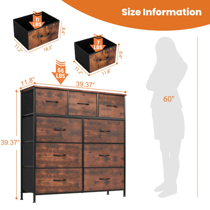 Dresser for Bedroom – 9 Fabric Storage Drawers, Tall Chest Organizer for Adult & Kids Clothes, Closet Cabinet Furniture