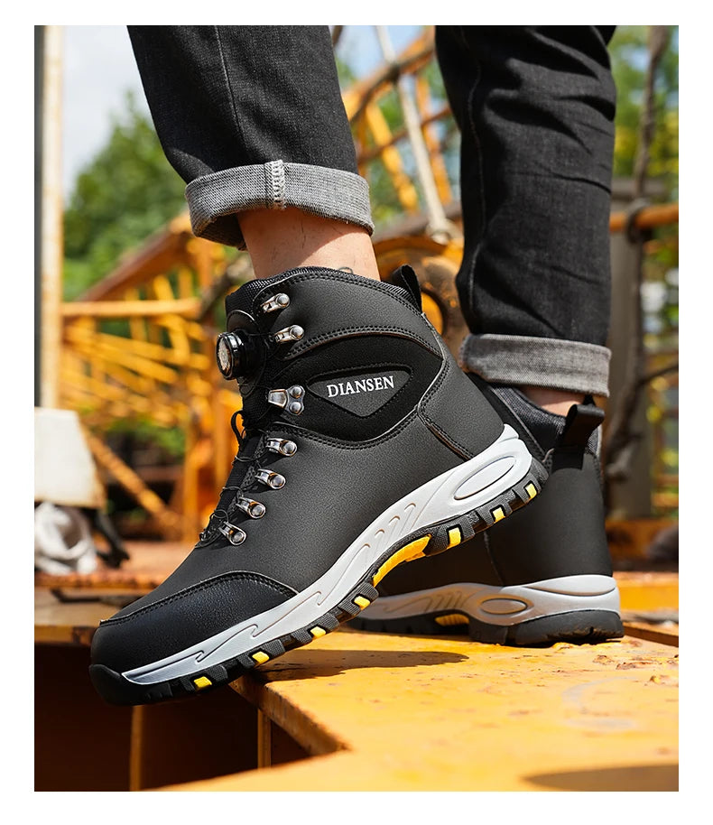 Rotating Button Safety Shoes for Men – Steel Toe, Indestructible, Puncture-Proof Work Sneakers & Protective Boots