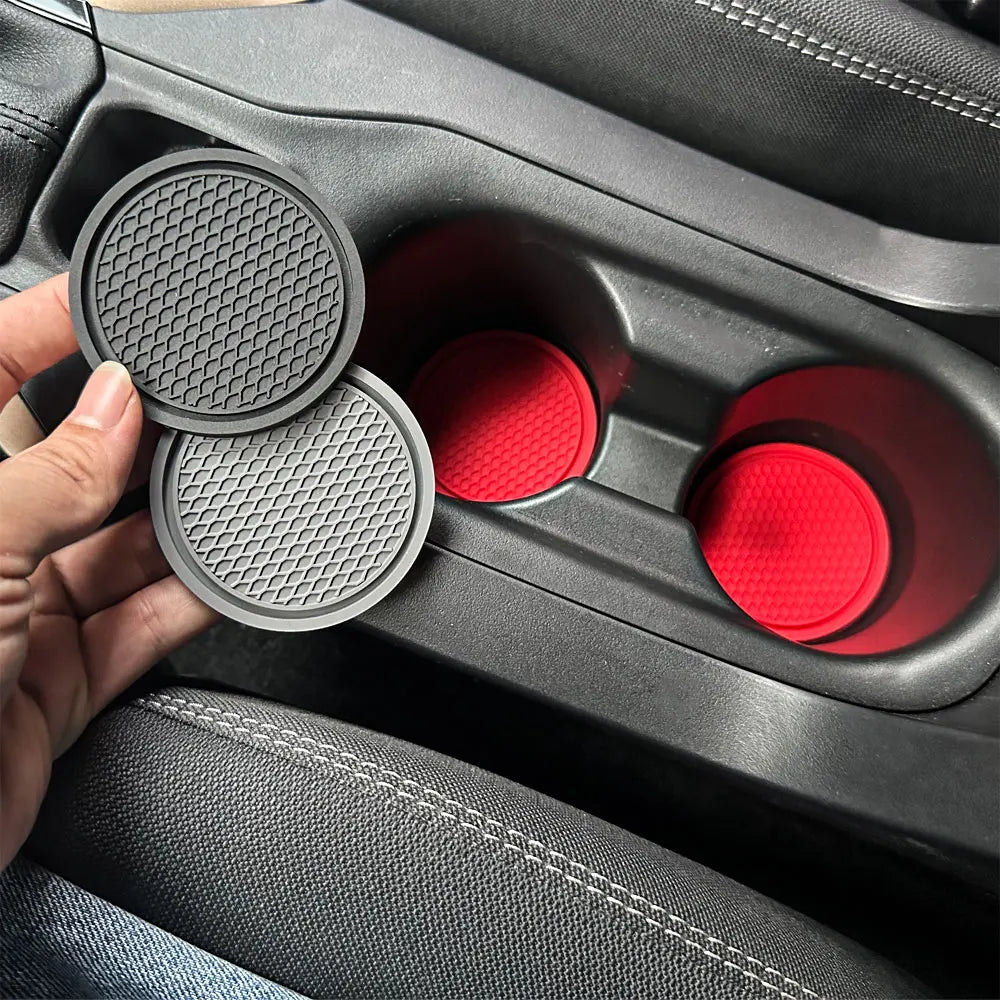 2PCS Non-Slip Car Cup Holder Mats – Round Heat-Resistant Drink Pad Coasters for Interior Auto Decoration Accessories