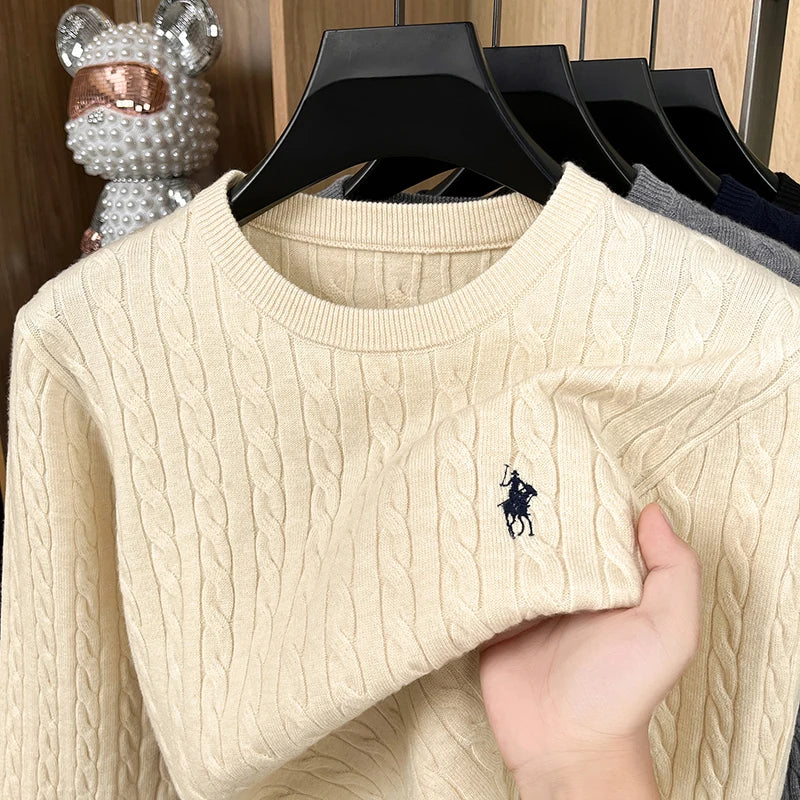 Luxury Men’s Knit Sweater - Long Sleeve Round Neck Embroidered Pullover No Pilling Casual Spring Clothing