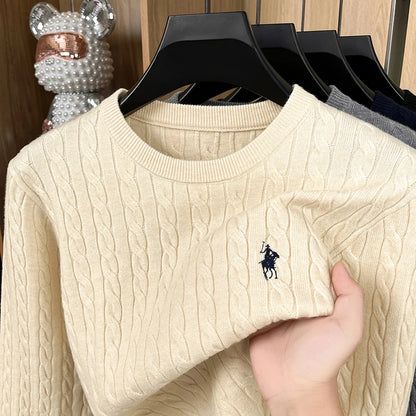 Luxury Men’s Knit Sweater - Long Sleeve Round Neck Embroidered Pullover No Pilling Casual Spring Clothing