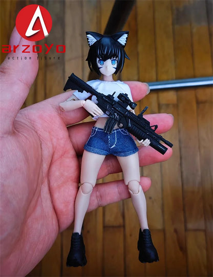 C-010 1/12 Scale Female Outfit – T-Shirt & Denim Shorts for 6’’ Romankey Soldier Action Figures