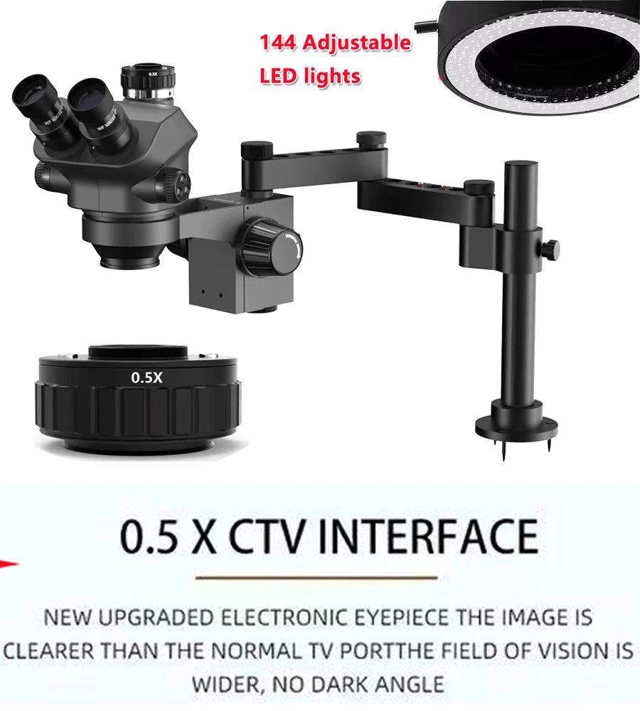 3.5-200X Simul-Focal Stereo Trinocular Microscope Set – 4K/2K/1080P HDMI VGA USB Camera, Clamp & Folding Extension Base