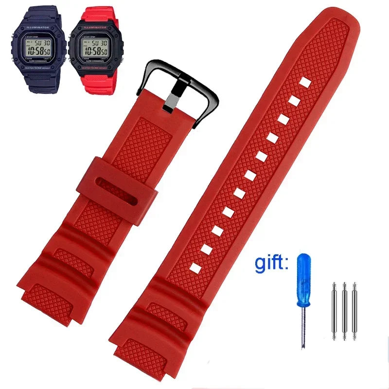 Rubber Silicone Watch Band for Casio F-108WH W-216H W-218H W-215 W-752 W-S200H SGW-400/500H - Waterproof Resin Replacement Strap
