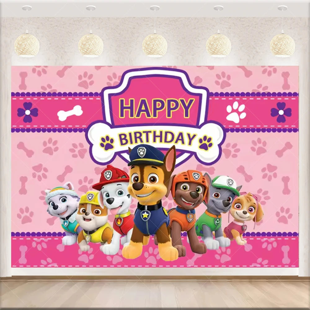 PAW Patrol Anime Birthday Party Backdrop – Puppy Dog Photography Background Cloth for Kids Birthday & Baby Shower Decorations Boy Gift