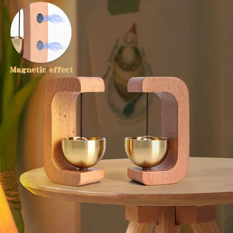 Wireless Doorbell with Solid Wooden Design - Magnetic Brass Wind Chimes, Jingle Bell Pendant for Entrance & Home Decor