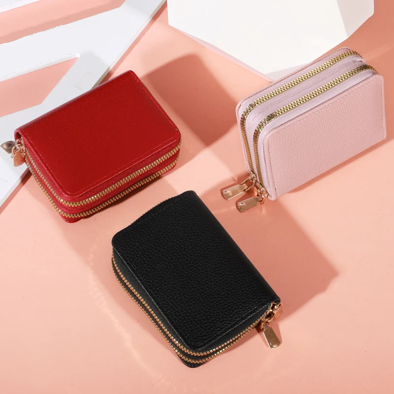 Women’s Short Zipper Purse with Lychee Pattern – Fashion Large Capacity Multi-Card Slot Coin Purse