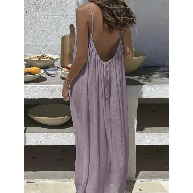 Women Strapless Backless Maxi Dress - Loose Comfortable Casual Home Sleepwear Long Dress