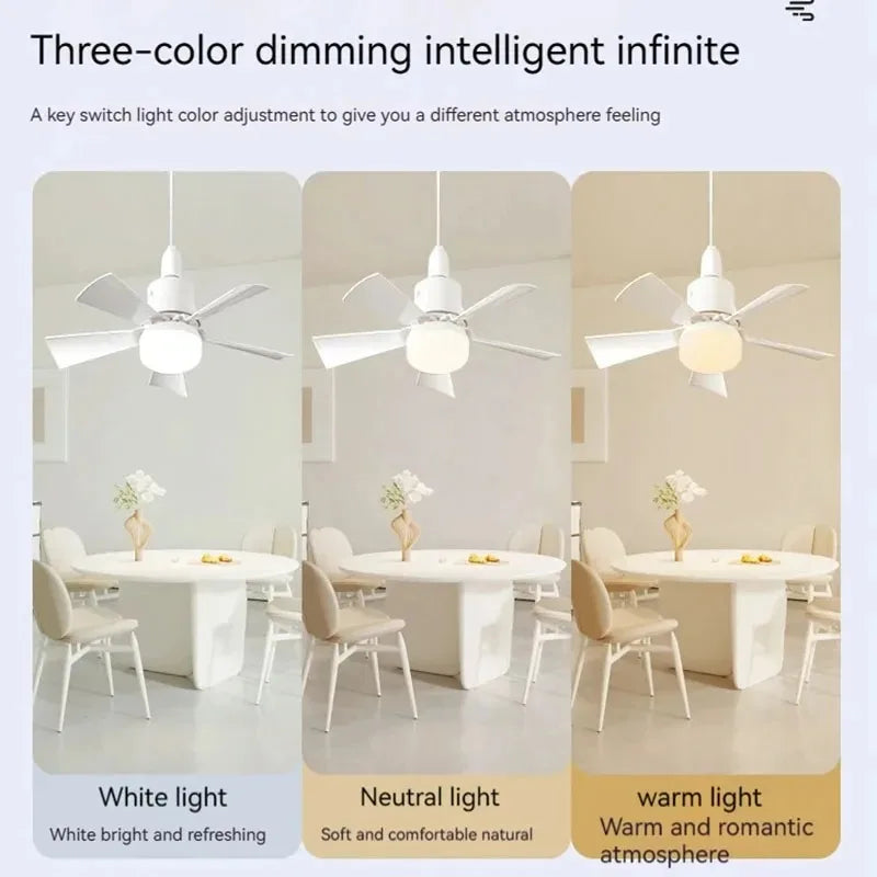 Ceiling Fan with LED Light and Remote Control – Recessed Installation, Removable, Dimmable, Silent Design for Home Use