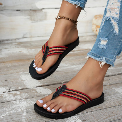 Women’s Anti-Slip Thong Sandals - Comfortable Flat PU Beach Flip Flops
