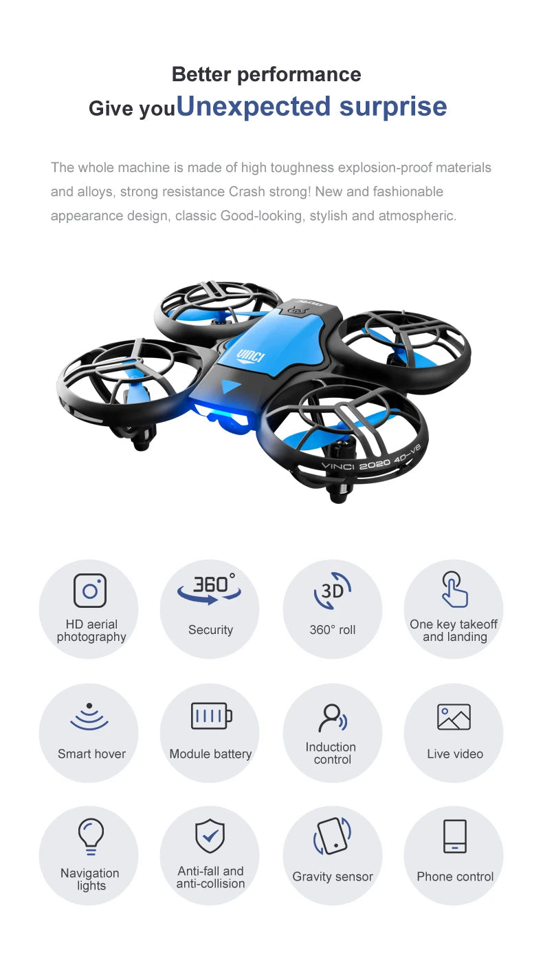 V8 Mini Drone with 4K & 1080P HD Wide-Angle Camera – WiFi FPV RC Helicopter with Height Hold for Kids