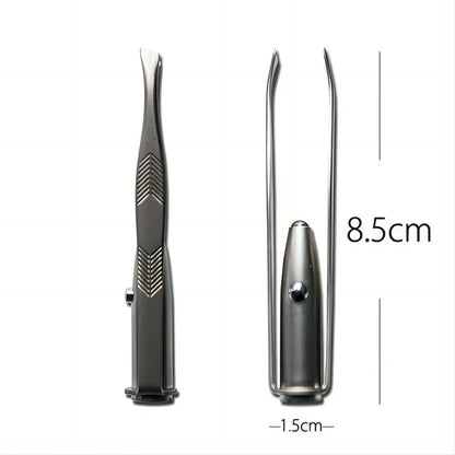 Portable Stainless Steel Eyebrow Tweezer with LED Light – Smart Design Makeup Tool for Hair Removal