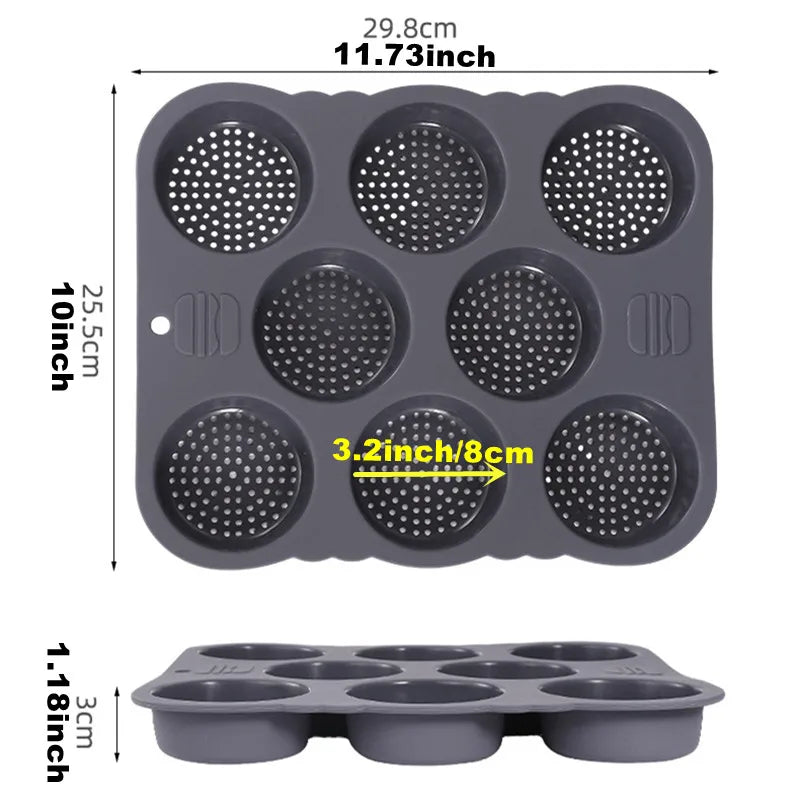 Non-Stick Silicone Hamburger Bun Mold - Food Grade Bread Loaf, Baguette and French Bread Baking Tray for Sandwiches
