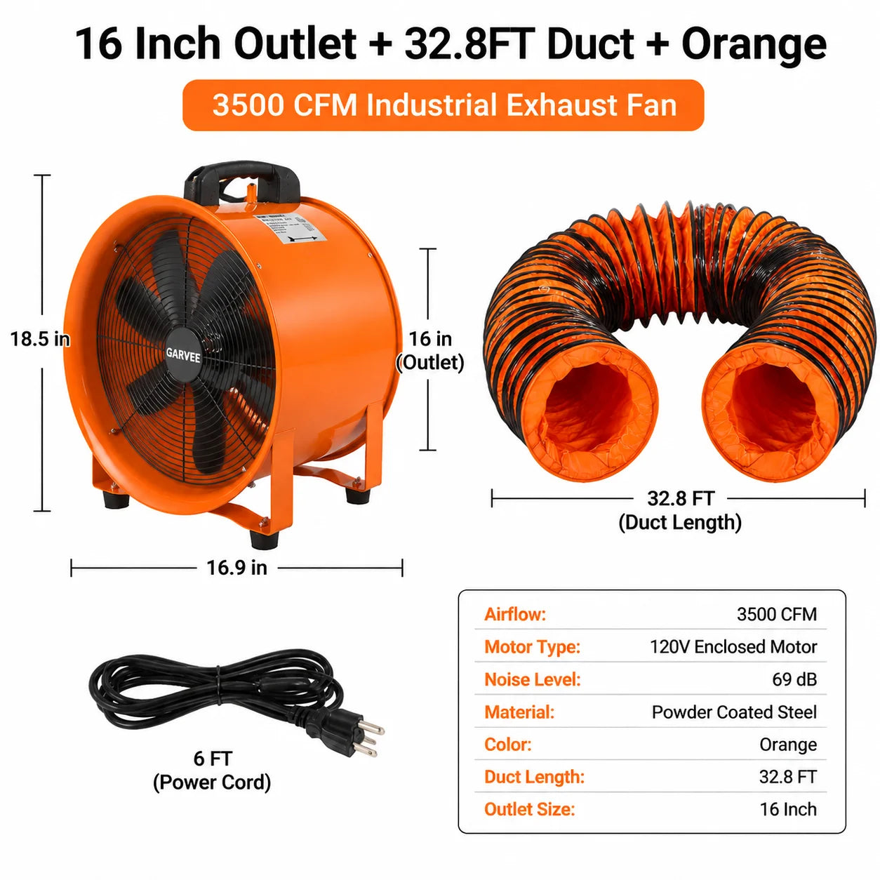 Portable Industrial Exhaust Fan - 3500 CFM Heavy-Duty Ventilation Blower with Flexible Duct for Workshop, Basement & Attic