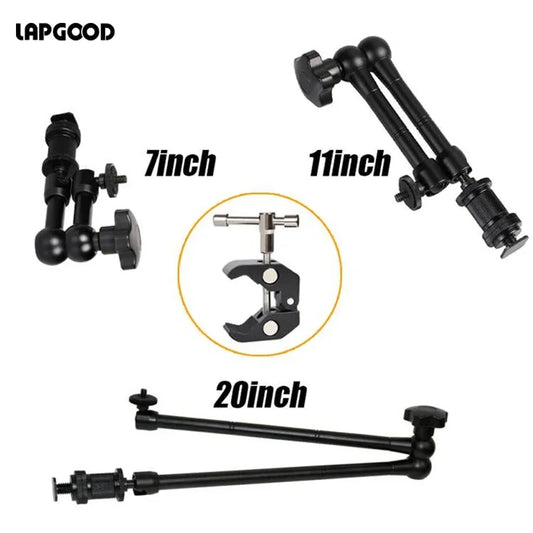 7/11/20 Inch Metal Articulating Magic Arm – Super Clamp Stand for DSLR Camera & Photo Studio Accessories