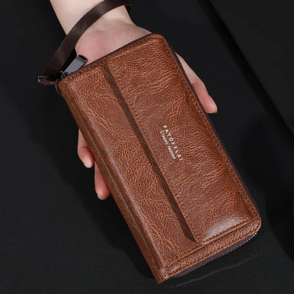 Men's PU Leather Zipper Handbag - Large Capacity Long Wallet Clutch with Phone Bag, Multi-Card Holder and Coin Purse