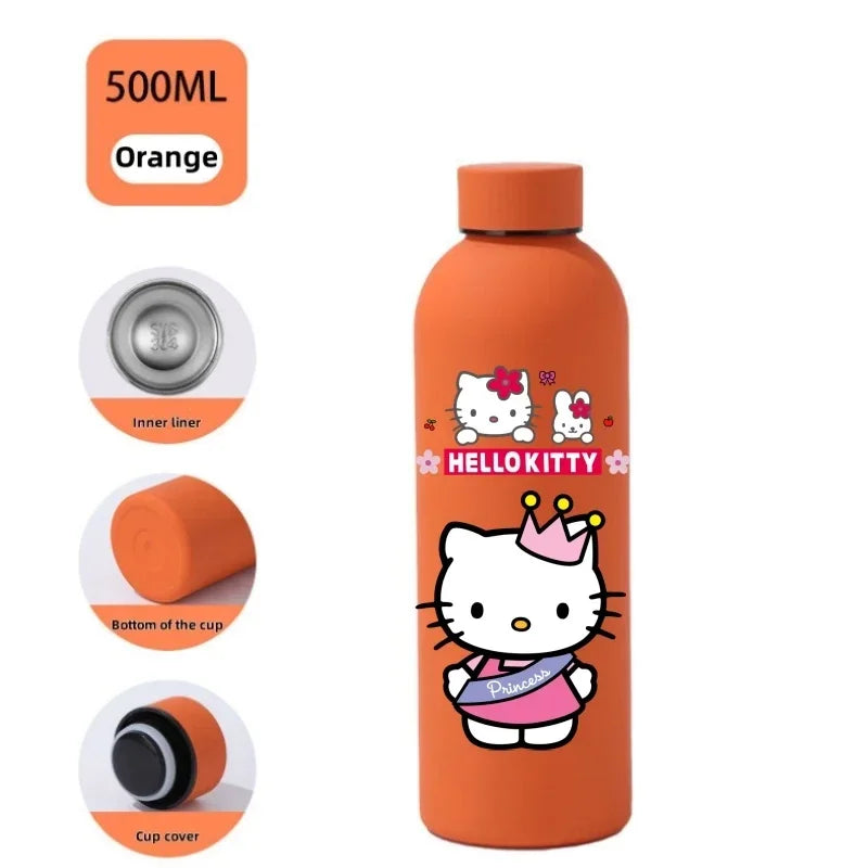 Sanrio Hello Kitty Insulated Sport Bottle — Double-Layer Stainless Steel Vacuum Cup, Small Mouth Coffee Bottle, Angel Color Frosted Finish