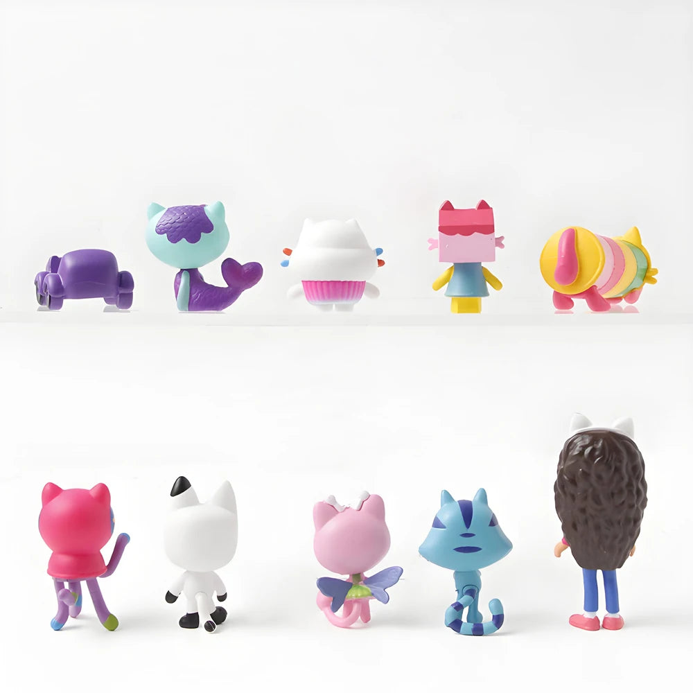 Anime Cartoon Figure Set - 10pcs Cute Smiling Cat Car Hug Dolls, Collectible Toys & Birthday Gifts