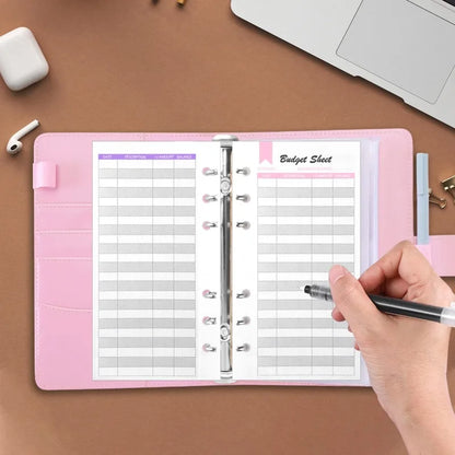 PU Leather Budget Binder with Cash Envelopes – A6 Planner Organizer, Zip Pockets for Saving Money, Small French Budget Pouch