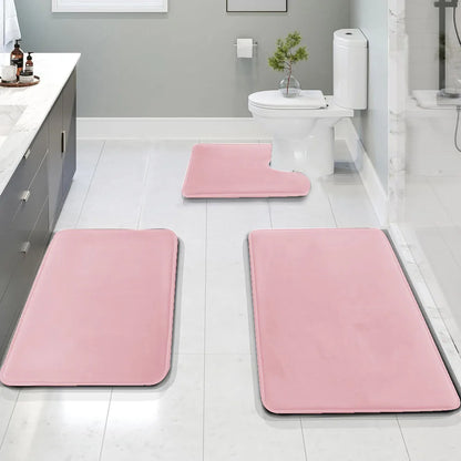 3PC Waterproof Non-Slip Sponge Bathroom Carpet Set - Washable Home Decor