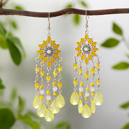 Bohemian Acrylic Water Drop Earrings - Crystal Bead Long Dangle Vacation Jewelry for Women
