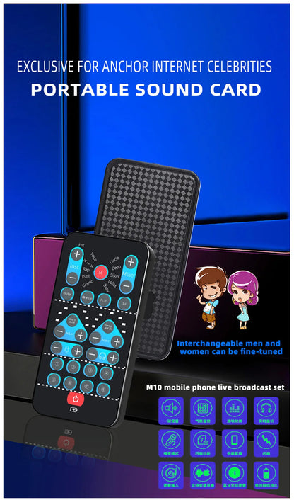 M10 Portable Voice Changer Device – Male to Female Switch, Karaoke & Live Sound Tuning Card
