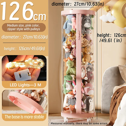 Transparent Doll & Plush Toy Storage Box — DIY Zipper Organizer Tube for Kids’ Toys, Christmas Gift, and Home Use