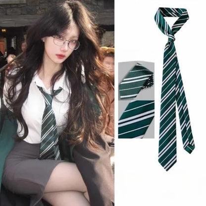 Halloween Magic School Cosplay Tie - 4-Color Striped Necktie for Wizard Costumes, Themed Parties & Dress-Up Accessories
