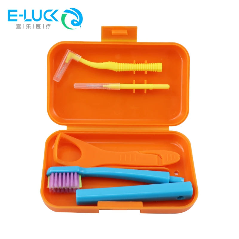 Portable Dental Cleaning Kit - Travel Oral Care Set with Toothbrush, Interdental Brush & Tongue Scraper