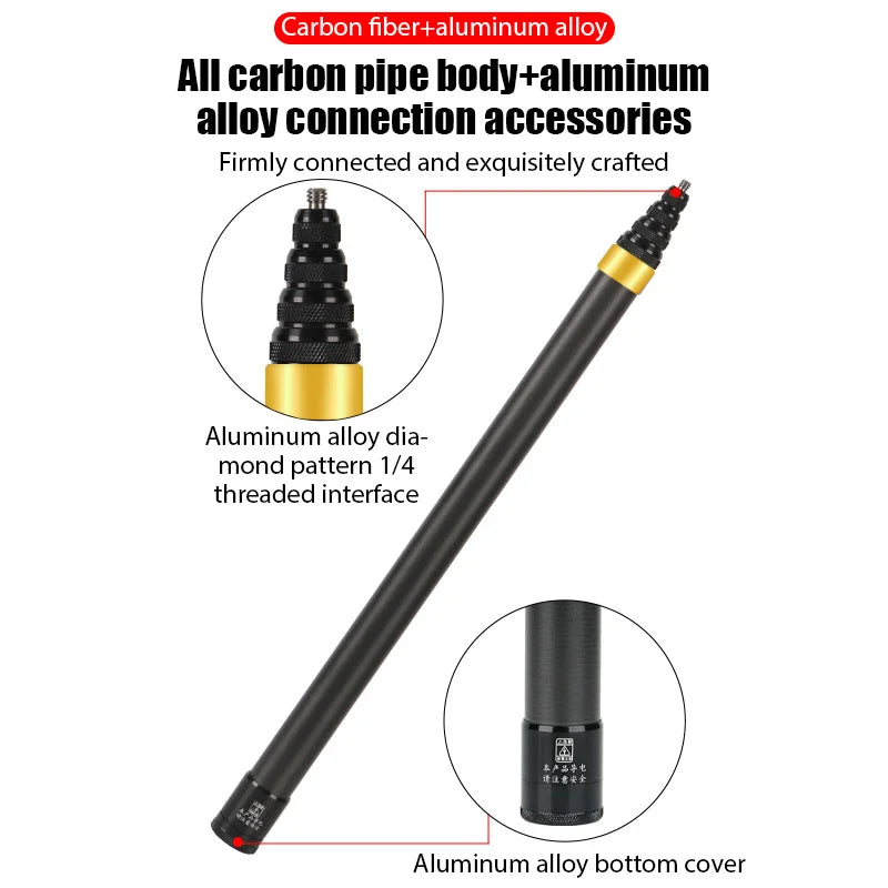 290CM Carbon Fiber Invisible Extended Selfie Stick – For Insta360 X3, GO 3, Action 4, GoPro Camera Accessories