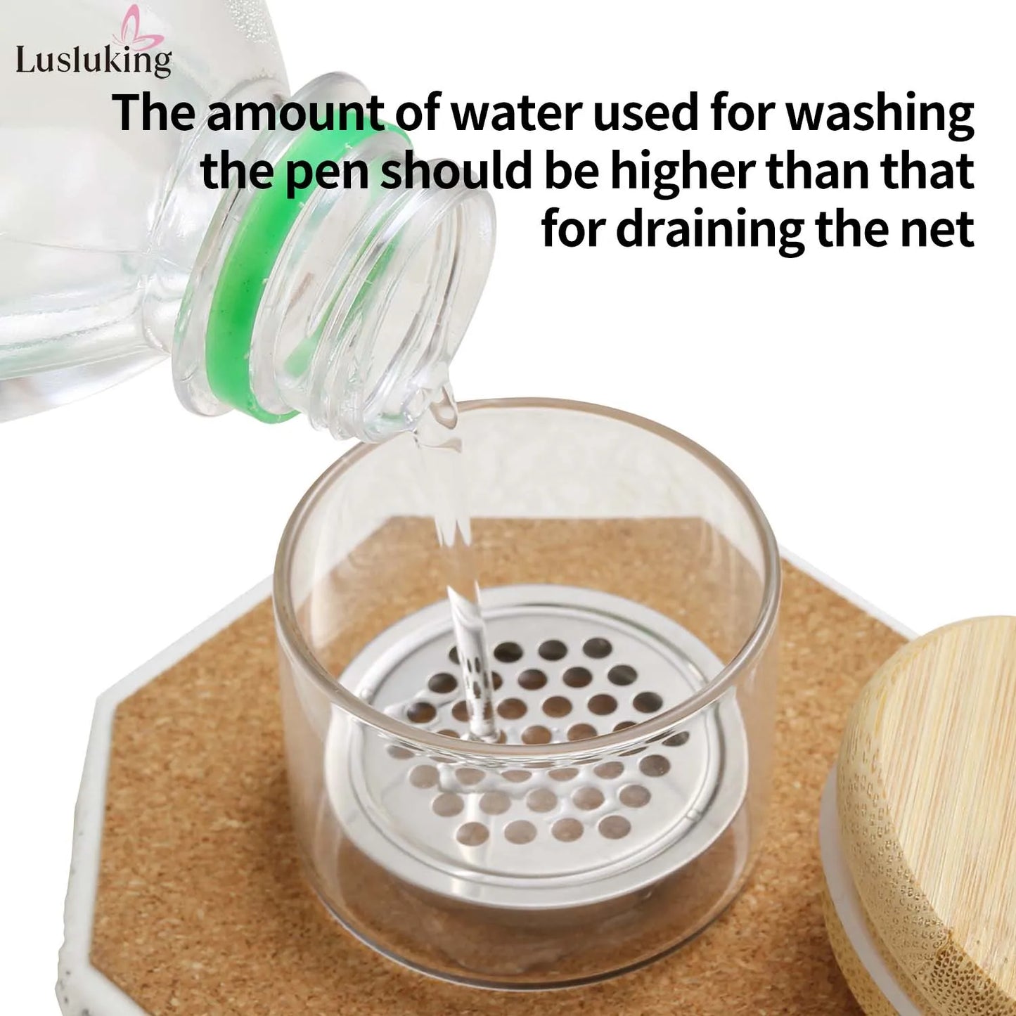 Nail Brush Cleaning Cup - Crystal Glass Cleaner Container with Stainless Steel Mesh Base for Nail Drill Bits and Brushes
