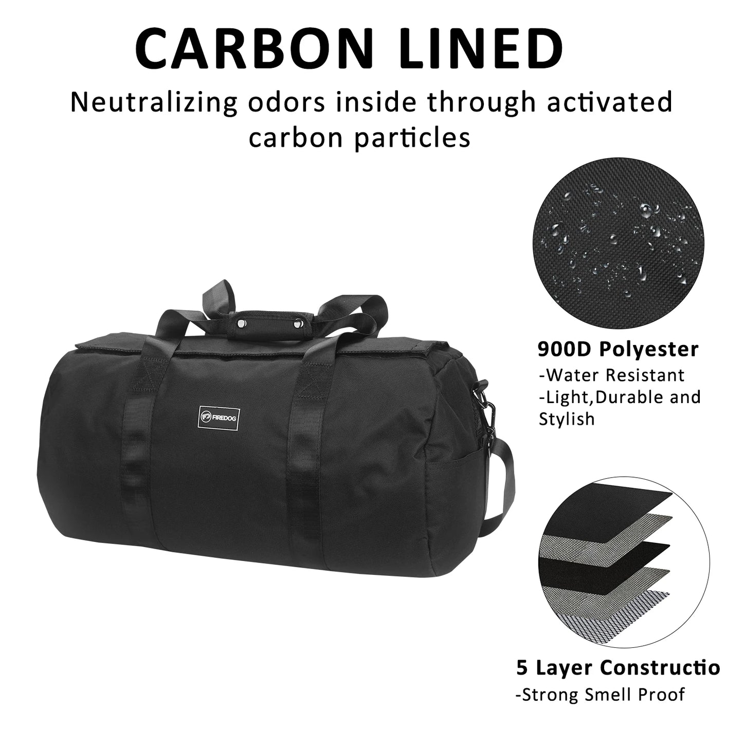 FIREDOG Smell-Proof Travel Duffle Bag – Large Capacity Organizer with Lock