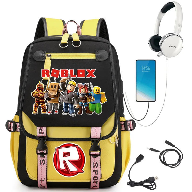 Roblox Creative School Backpack – Double Zipper Cartoon Bag for Boys & Girls, Orthopedic Durable Student Backpack, Kids Gift