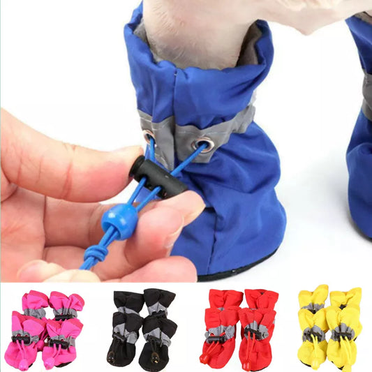 Anti-Slip Waterproof Pet Dog Shoes Set: Rain Boots for Small Cats & Dogs - Puppy Booties Footwear (4pcs)