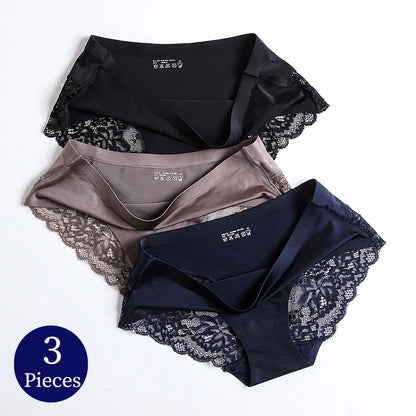 TrowBridge 3PCS Women’s Lace Panties Set — Sexy Silk Satin Underwear, Soft Cozy Big-Size Lingerie Briefs