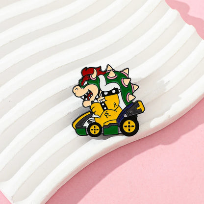 Dinosaur Racing Kart Enamel Brooch - Classic Game Character Metal Lapel Pin Collectible Gift for Fans