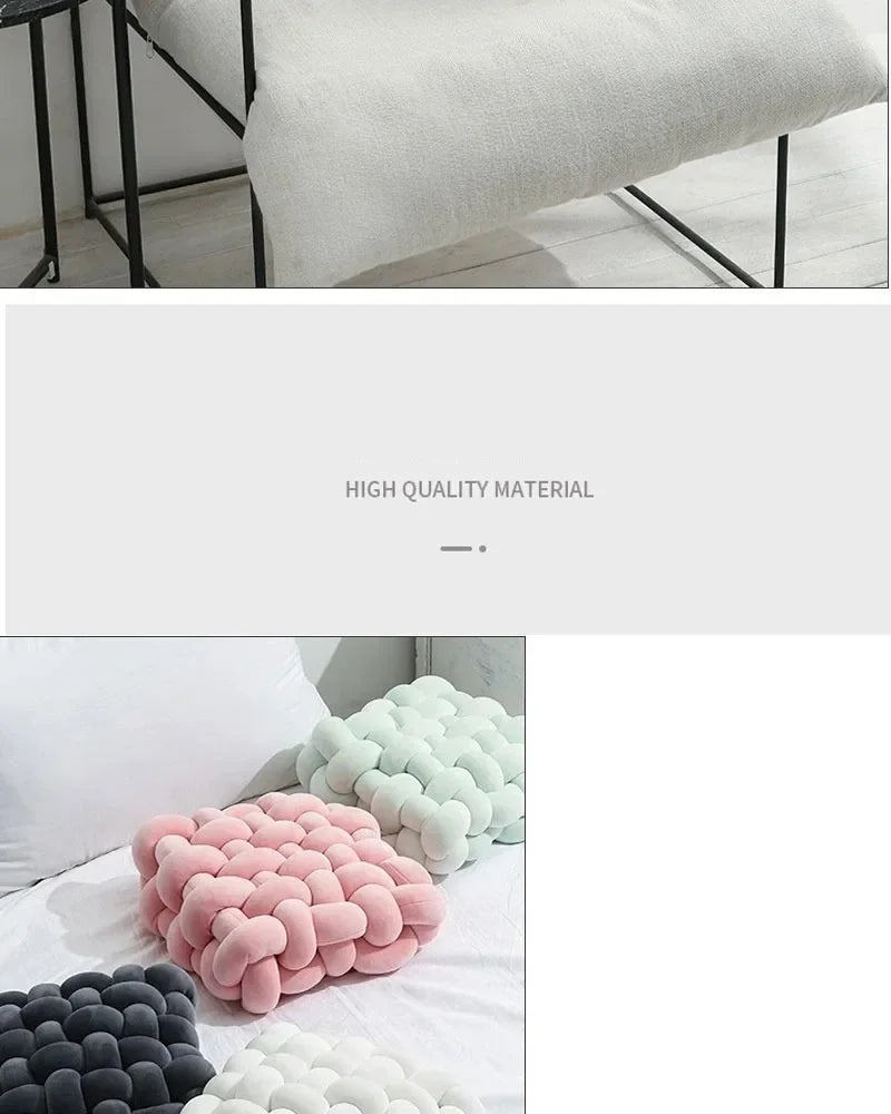 Knotted Square Cushion – Nordic Aesthetic Hand-Made Plush Pillow for Office Chair & Decorative Sleeping Back Support