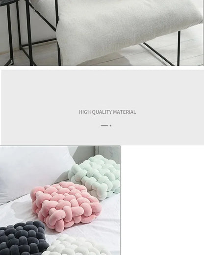 Knotted Square Cushion – Nordic Aesthetic Hand-Made Plush Pillow for Office Chair & Decorative Sleeping Back Support
