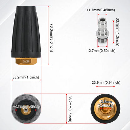 Turbo Rotating Nozzle for Pressure Washer – 360° Adjustable Spray with 1/4" Quick Connector, 4000 PSI, Multiple GPM Options