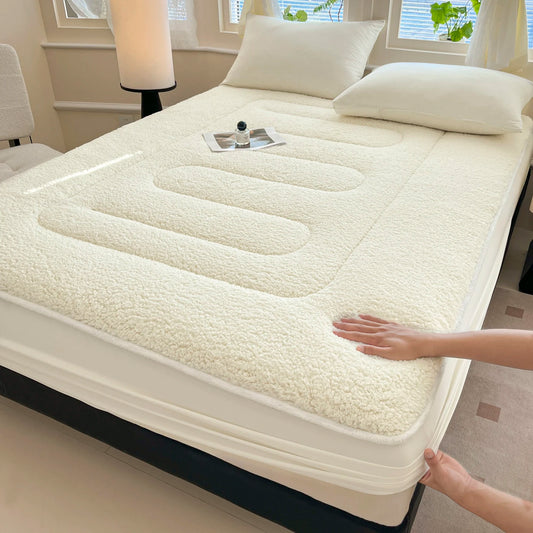 Plush Fleece Fitted Sheet - Warm Imitation Lambswool Bedding for Winter
