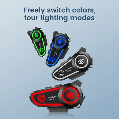 GEARELEC DK02 Motorcycle Helmet Headset - Stereo Bluetooth Hands-Free Call, IPX7 Waterproof, 2800mAh with Tri-Color Ambient Light