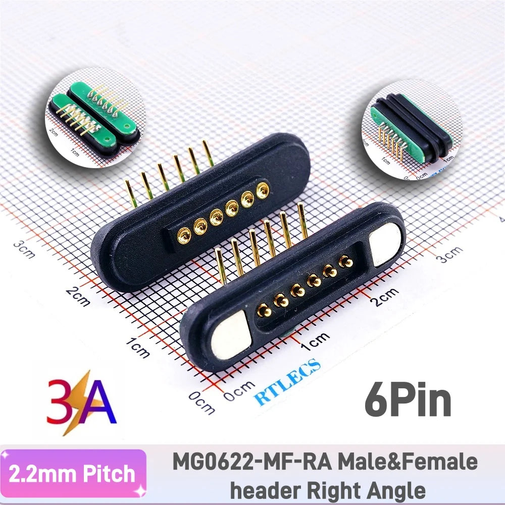 3A Magnetic Pogo Pin Connector - 2–11 Pin Spring-Loaded Male/Female Contact Strip, 2.2mm Pitch