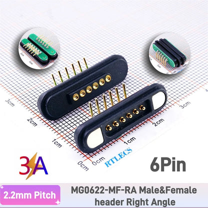 3A Magnetic Pogo Pin Connector - 2–11 Pin Spring-Loaded Male/Female Contact Strip, 2.2mm Pitch