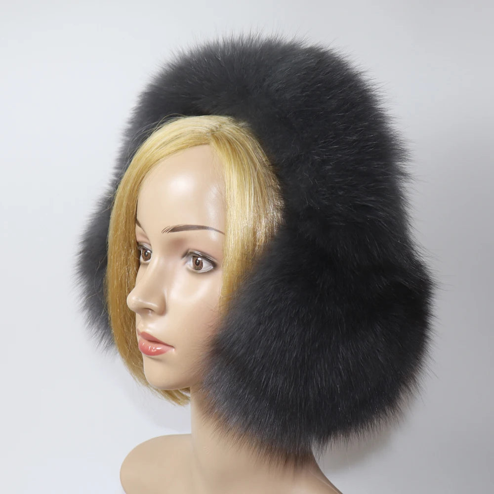 Real Fox & Raccoon Fur Earmuffs – Warm Winter Ear Warmer for Women and Girls, Plush Genuine Fur Accessory