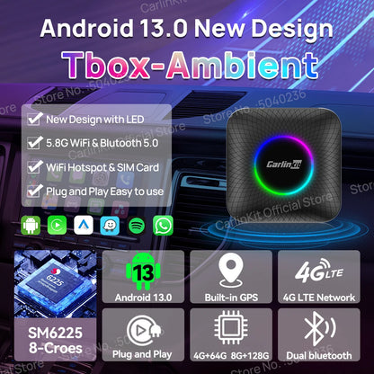 2024 CarlinKit CarPlay AI Box - Android 13.0, SM6225 QCM6125, Wireless Android Auto Adapter with 2.4+5G GPS, 64G/128G, FOTA Upgrade