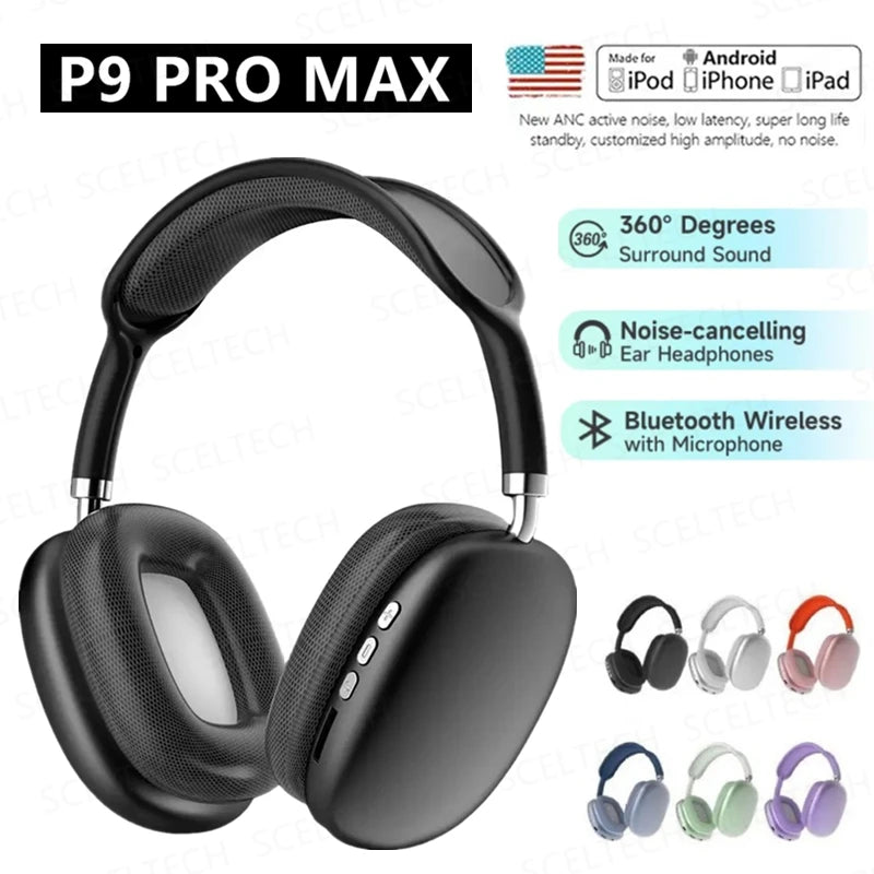 NEW P9 Pro Max Air Wireless Bluetooth Headphones - Noise Cancelling, Mic, Over Ear Gaming and Sports Headset for Apple