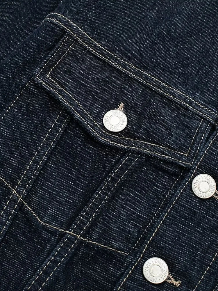 Willshela Women’s Denim Jacket – Vintage Single-Breasted, Lapel Neck, Long Sleeves, Chic with Pockets