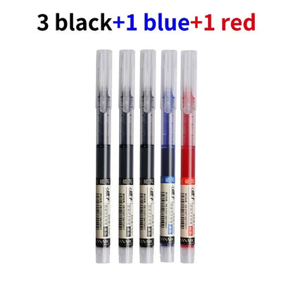 3–5Pcs Quick-Drying Gel Ink Pens 0.5mm – Large Capacity Smooth Writing Pens Black & Blue Ink for School, Office & Stationery Use