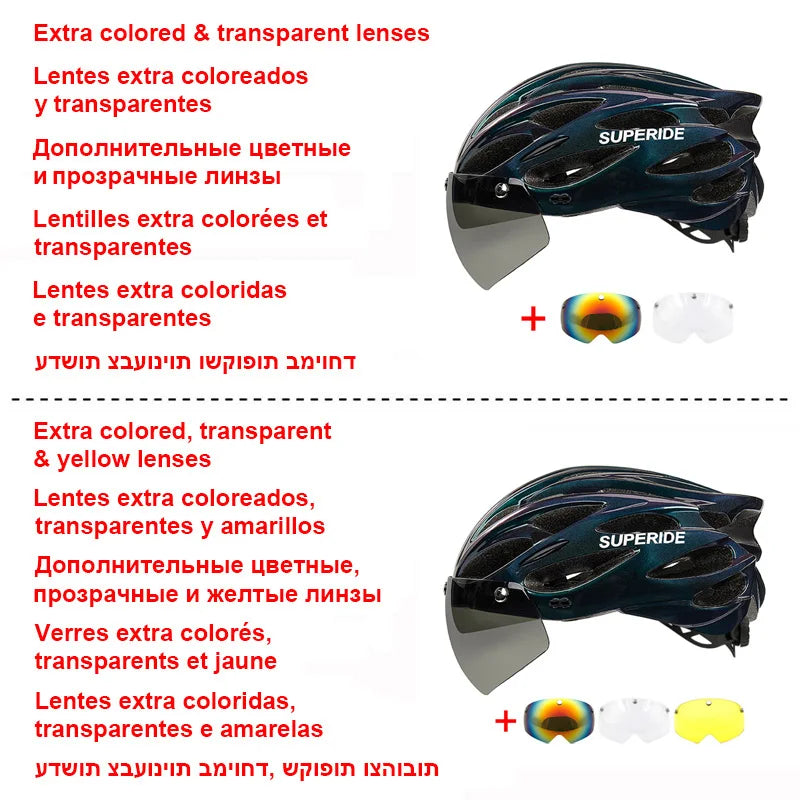 SUPERIDE Ultralight Cycling Helmet - In-Mold Road & MTB Bike Helmet with Magnetic Goggles & Sun Visor for Men & Women